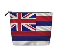 TYUMH Bolsa de cosméticos de cáñamo de imitación de una sola capa con la bandera de Hawái, portátil, adecuada para la vida cotidiana, viajes y salidas.