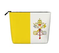 TYUMH Bolsa de cosméticos de cáñamo de imitación de una sola capa con la bandera del Vaticano, portátil, adecuada para la vida cotidiana, viajes y salidas.