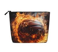 TYUMH Bolsa de cosméticos de cáñamo de imitación de una sola capa de baloncesto en fuego y agua, portátil, adecuada para la vida cotidiana, viajes y salidas.