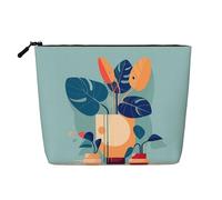 TYUMH Bolsa de cosméticos de cáñamo de imitación de una sola capa de bambú azul y naranja, portátil, adecuada para la vida cotidiana, viajes y salidas.