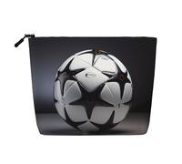 TYUMH Bolsa de cosméticos de cáñamo de imitación de una sola capa de fútbol blanco y negro, portátil, adecuada para la vida cotidiana, viajes y salidas.