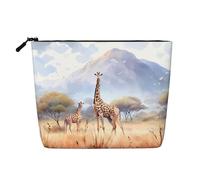 TYUMH Bolsa de cosméticos de cáñamo de imitación de una sola capa de jirafa de sabana africana, portátil, adecuada para la vida cotidiana, viajes y salidas.