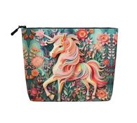 TYUMH Bolsa de cosméticos de cáñamo de imitación de una sola capa de unicornio de corte de papel rosa, portátil, adecuada para la vida cotidiana, viajes y salidas.