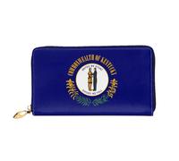 TYUMH Cartera larga de cuero con la bandera del estado de Kentucky con 12 ranuras para tarjetas y 3 bolsillos completos para dinero en efectivo, diseñada para mujeres de moda.