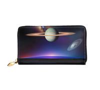TYUMH Cartera larga de cuero Cosmic Saturn con 12 ranuras para tarjetas y 3 bolsillos completos para dinero en efectivo, diseñada para mujeres de moda.
