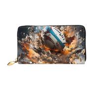 TYUMH Cartera larga de cuero Rugby on Fire con 12 ranuras para tarjetas y 3 bolsillos completos para dinero en efectivo, diseñada para mujeres de moda.