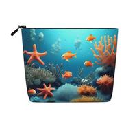 TYUMH Coral Fish - Bolsa de cosméticos de cáñamo de imitación de una sola capa, portátil, adecuada para la vida cotidiana, viajes y salidas.