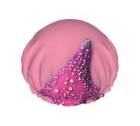 TYUMH Gorro de ducha con estampado de playa de arena rosa, ligero, elástico, portátil, adecuado para el baño y el cuidado del cabello