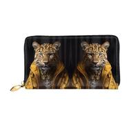 TYUMH Leopardo en una chaqueta de cuero, cartera larga de cuero con 12 ranuras para tarjetas y 3 bolsillos completos para dinero en efectivo, diseñada para mujeres de moda.