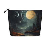 TYUMH Moon Stars and Planets - Bolsa de cosméticos de cáñamo de imitación de una sola capa, portátil, adecuada para la vida cotidiana, viajes y salidas.