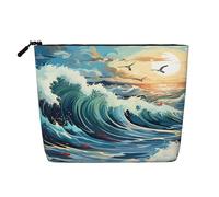 TYUMH Wave Sailboat Seagull - Bolsa de cosméticos de cáñamo de imitación de una sola capa, portátil, adecuada para la vida cotidiana, viajes y salidas.