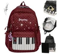 TYURJYR Mochila de piano, mochila de música, mochilas de piano caprichosas, mochilas de lunares, bonita bolsa de libros de nailon con lunares, bonita mochila Y2k para viajes, campus y viajes, Red, 1