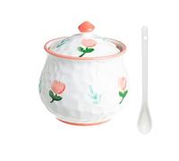 TYUrmiui Azucarero, Hand Drawn Flower Sugar Bowl with Lid and Spoon, Large Multiple Styles Sugar Pot,