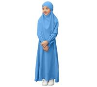 TYUSGH Abaya - Vestido de oración para niñas con hiyab, musulmán, islámico, Ramadán, Eid, caftán, manga larga, elegante, para 3-12 años, azul claro, 5-6 años