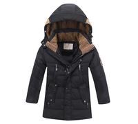 TYUSGH Chaqueta con forro de sherpa para niños y niñas, abrigo largo cálido para adolescentes, color sólido, con cremallera, con capucha, acolchada, ropa de abrigo, Negro, 9-10 años
