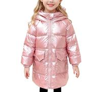 TYUSGH Chaqueta larga acolchada para niños y niñas, abrigo acolchado cálido y brillante para niños, ropa de abrigo ligera con capucha para la escuela, rosa, 4-5 años