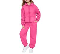 TYUSGH Conjunto completo de chándal para niñas, sudadera con capucha y pantalones deportivos de 2 piezas para adolescentes, sudadera lisa para correr, pantalones deportivos, hot pink, 5-6 años