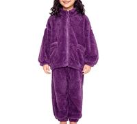 TYUSGH Conjunto de chándal de franela para niños, 2 piezas, color liso, forro polar, con cremallera, bolsillo y pantalones peludos para niñas y niños, Morado (, 9-10 años