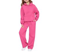 TYUSGH Conjunto de chándal para niños y niñas, sudadera con capucha y pantalones deportivos, conjunto de 2 piezas para adolescentes, atlético, gimnasio, correr, pantalones deportivos, hot pink, 5-6