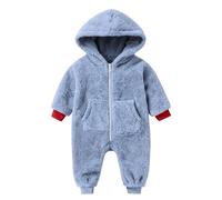 TYUSGH Mameluco de forro polar para bebé, con capucha, con cremallera, cálido, de manga larga, para niños y niñas, ropa de invierno, azul celeste, 9-12 meses