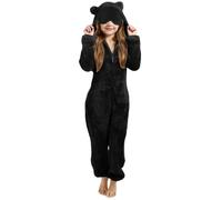 TYUSGH Overol de forro polar sherpa con cremallera para niñas, mameluco mullido y esponjoso para invierno, cálido, con orejas de oso, con capucha, acogedor, suave, para niños de 2 a 13 años, Negro, 8