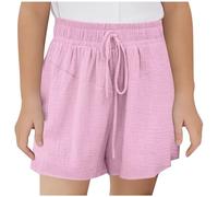 TYUSGH Pantalones cortos casuales para niñas, de verano, lisos, de cintura alta, para adolescentes, atléticos, holgados, a la moda, ligeros, activos, para playa, deportes y correr, hot pink, 5-6 años