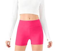 TYUSGH Pantalones cortos de ciclismo para niñas, cintura elástica lisa, para verano, casuales, ajustados, para danza, yoga, atletismo, correr, deportes, fitness, ciclismo, para adolescentes, hot pink