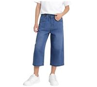 TYUSGH Pantalones de mezclilla capri para niños, estilo casual, cintura elástica, pierna recta, pantalones de mezclilla holgados vintage con bolsillos, ropa de calle para adolescentes, azul, 12-13