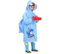 TYUSGH Poncho de lluvia para niños y niñas, impermeable, reutilizable, chaqueta de lluvia de dinosaurio, ligera, ropa de lluvia escolar con capucha y mangas, azul