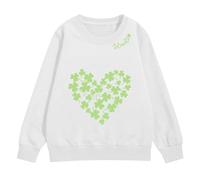 TYUSGH Sudadera para niñas con estampado de trébol de corazón y trébol de San Patricio, camiseta para niños, cuello redondo, manga larga, ropa de festival, blanco, 11-12 años