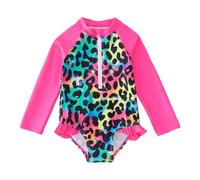 TYUSGH Traje de baño de manga larga para niños y niñas, traje de baño de una pieza para niños, traje de baño con estampado floral modesto, traje de baño de playa para 3-9 años, hot pink, 5-6 años