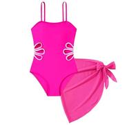 TYUSGH Traje de baño de una pieza para niñas, traje de baño recortado con falda de cobertura, traje de baño de color sólido, traje de baño de playa para 5-14 años, hot pink, 11-12 años
