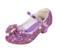 TYUSGH Zapatos brillantes para niñas con lazo brillante con purpurina Mary Jane Flower Girl Sandalias de lentejuelas para boda, fiesta, zapatos de princesa, Purple, 30 EU