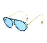 TYUVIVO Gafas de sol de lujo de gran tamaño para mujer y hombre, populares gafas vintage punk de doble puente (azul leopardo).