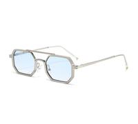 TYUVIVO Retro Doble Puentes Hombres Polígono Pequeñas Gafas De Sol Cuadradas Moda Claro Océano Lente Degradada Gafas Mujeres Marco De Metal,Degradado azul plateado,Un tamaño