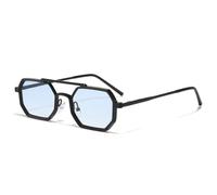 TYUVIVO Retro Doble Puentes Hombres Polígono Pequeñas Gafas De Sol Cuadradas Moda Claro Océano Lente Degradada Gafas Mujeres Marco De Metal,Black blue gradient,One size