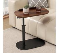 TYVANDE Mesa Ajustable En C para Lugares PequeñOs, Mesa Auxiliar Moderna En Forma De C con Giro Horizontal De 360 Grados, Mesas Auxiliares De Sofá, Nogal, Madera, Negro