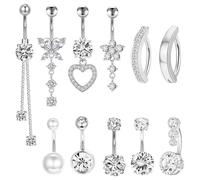 TYXHXTF 11 Pcs Piercings Ombligo para Mujeres, Piercings para Ombligo, Anillos para el Ombligo, Piercing Ombligo Embarazada Colgantes para Piercing de Ombligo Corazón Mariposa Anillos para Ombligo