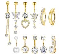 TYXHXTF 11Pcs Piercings Ombligo para Mujeres, Piercings para Ombligo, Anillos para el Ombligo, Piercing Ombligo Embarazada Colgantes para Piercing de Ombligo Corazón Mariposa Anillos para Ombligo,Oro