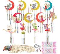 TYXHXTF 12 Piezas Manualidades de Madera, Hada Carillón de Viento, Manualidades para Niños, Madera para Pintar de Bricolaje, Campanas de Viento, Decoración Colgante, para Cumpleaños Regalo