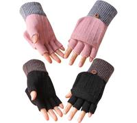 TYXHXTF 2 Pares Guantes de Invierno para Mujer Hombre, Convertibles Manoplas de Punto de Guantes sin Dedos con Cubierta para Días Frías para Damas y Niñas