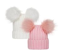 TYXHXTF 2 Pcs Sombrero de Invierno para Bebé, Gorro de Punto con Pompon para 0-3 Años Niño Niña (Blanco+Rosa)