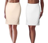 TYXHXTF 2Pcs Enaguas Cortas de Mujer, Falda Interior Largo hasta la Rodilla para Vestidos Minifalda, Bajo Vestido Suave Cintura Elástica con Ribete de Encaje