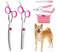 TYXHXTF 4 Piezas Tijeras Peluqueria Canina, Tijeras de Entresacado para Mascotas, Tijeras Curvas, Gato Perro Aseo Tijeras Entresacar, para Aseo Mascotas Bricolaje
