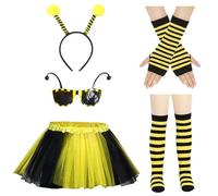 TYXHXTF 7PCS Disfraz Abeja Niñas, Disfraz de Abeja con Gafas de Abeja, Diadema Pierna Mangas Guantes Largos Falda de Tul para Cosplay Carnaval Fiesta Temática