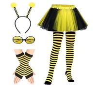 TYXHXTF 7PCS Disfraz de Abeja Mujer Con Gafas, Diadema, Pierna Mangas, Guantes Largos y Falda de Tul para Cosplay, Carnaval y Fiesta Temática