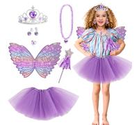 TYXHXTF Traje de Hadas para Niños, Alas de Hada, Princesa de Varita, Diadema Corona Tiara, Collar, Alas de Hadas para Niñas, Tutú, Disfraz Princesa Niña