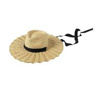 TYYBDFC Sombrero de Paja para El Sol Primavera Verano Elegante E Informal con ala En Forma Abanico, Playas Al Aire Libre-Correas Negras-56-58cm
