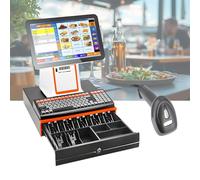 TYYZDM Caja Registradora Inteligente Todo En Uno con Teclado De 101 Teclas Y Pantalla Táctil LCD, Terminal De Sistema POS Electrónico For Venta Minorista, Supermercado, Tienda(Black,DualScreen)