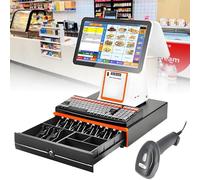 TYYZDM Sistema POS Todo Uno con Impresora Térmica Incorporada 58mm Paquete Completo Caja Registradora con Pantalla Táctil Pantalla For Cliente Cajón Efectivo Escáner(White,DualScreen)